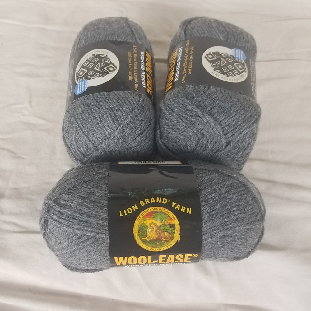 Lion Brand Wool-Ease Yarn 3 Skeins Oxford Grey NEW Worsted Wool Blend 152 591yds